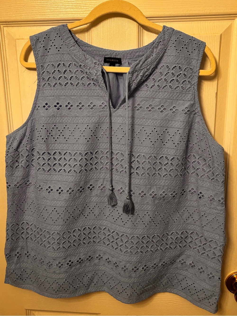 Talbots Sleeveless Eyelet Tie-Neck Top — Light Blue